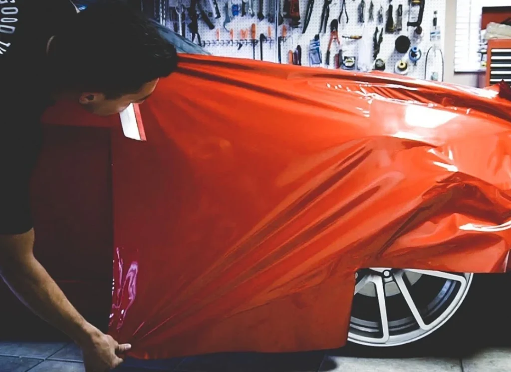 Red vinyl wrap install